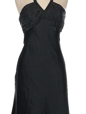 Morgan & Co. Black Halter Tie Evening Cocktail Dress Textured Faux Satin Bodice